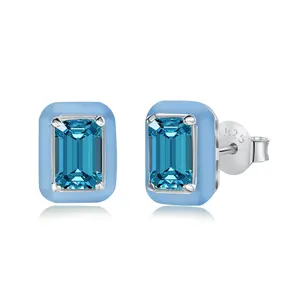 Dylam Géométrie Coloré Carré Zircon Cubique Argent Sterling 925 Unique Boucle D'oreille Mignon Tendance Émail Fine Jewelry Boucles D'oreilles