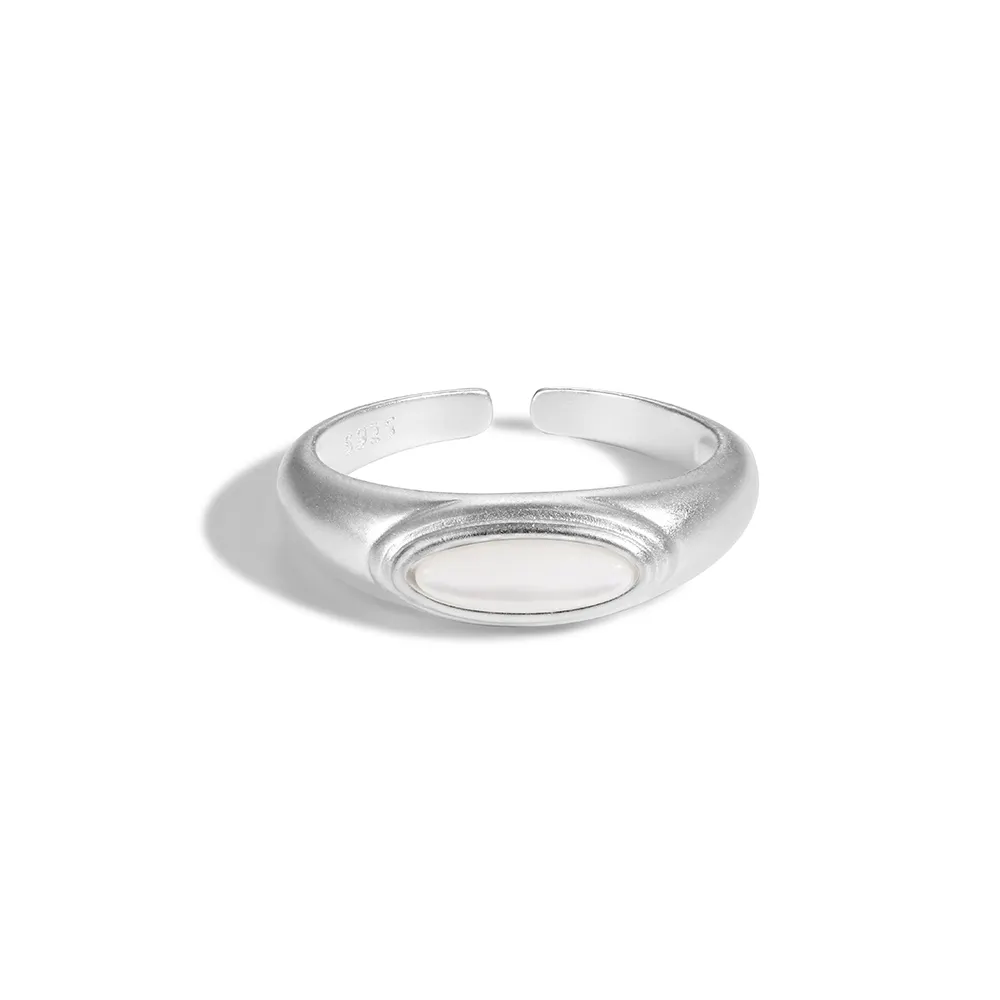 Dylam einfaches Design Mode feine Damen S925 Silber Rhodium plattiert offen einstellbar Schmuck schwarz Onyx weiß Muschelstein Ringe