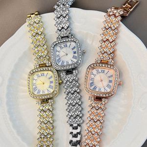 Montre carrée pour femme Starry Sky Diamond, cadran à chiffres romains, montre à quartz, bracelet, montre-bracelet pour femme avec strass - Product Image 5