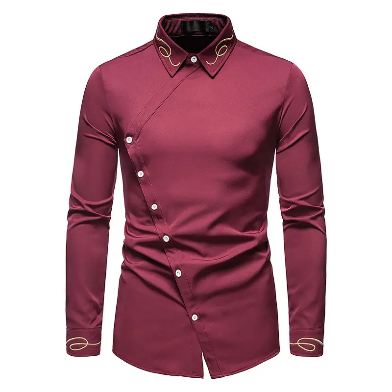 Nouveaux hommes à manches longues mode broderie irrégulière hommes chemise fil teint chemises hommes hiver Blouses et chemises