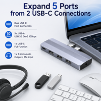 Hub USB C 5 en 2, Adaptador Multipuerto USB 3.2 Gen 2 de 10 Gbps, Divisor Doble Tipo C con Conector de Audio de 3.5 mm para MacBook Pro Air