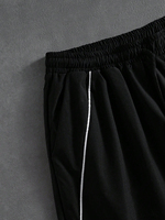 Ensemble deux pièces veste à capuche zippée intégrale et pantalon large avec bande réfléchissante noire, imperméable, coupe-vent, streetwear, décontracté et élégant