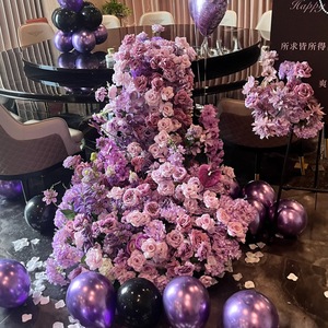 ดอกไม้ประดิษฐ์สีม่วง กุหลาบผ้าไหม ไฮเดรนเยีย ของตกแต่งงานแต่งงาน ขอบเคลือบทำมือ สำหรับถ่ายภาพกลางแจ้ง ของตกแต่งบ้าน - Product Image 1