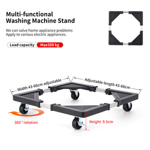 Base réglable pour réfrigérateur et machine à laver avec roulettes, support pliable et épaissi antichoc, noir - Product Image 3