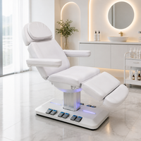 Fauteuil de beauté électrique à 3 moteurs, inclinable, pour soins du visage, avec base intégrée, pédales, lumière ambiante LED pour salon, spa, studio