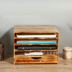 Organisateur de bureau en bois avec tiroirs, étagère de rangement rectangulaire sur pied, multi-compartiments, finition grain de bois - Product Image 4