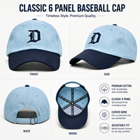 Gorras de Béisbol Personalizadas Más Vendidas al por Mayor, Gorra Curva de Dos Tonos Azul Claro y Marino, Gorra de Sarga de Algodón para Pedidos al por Mayor