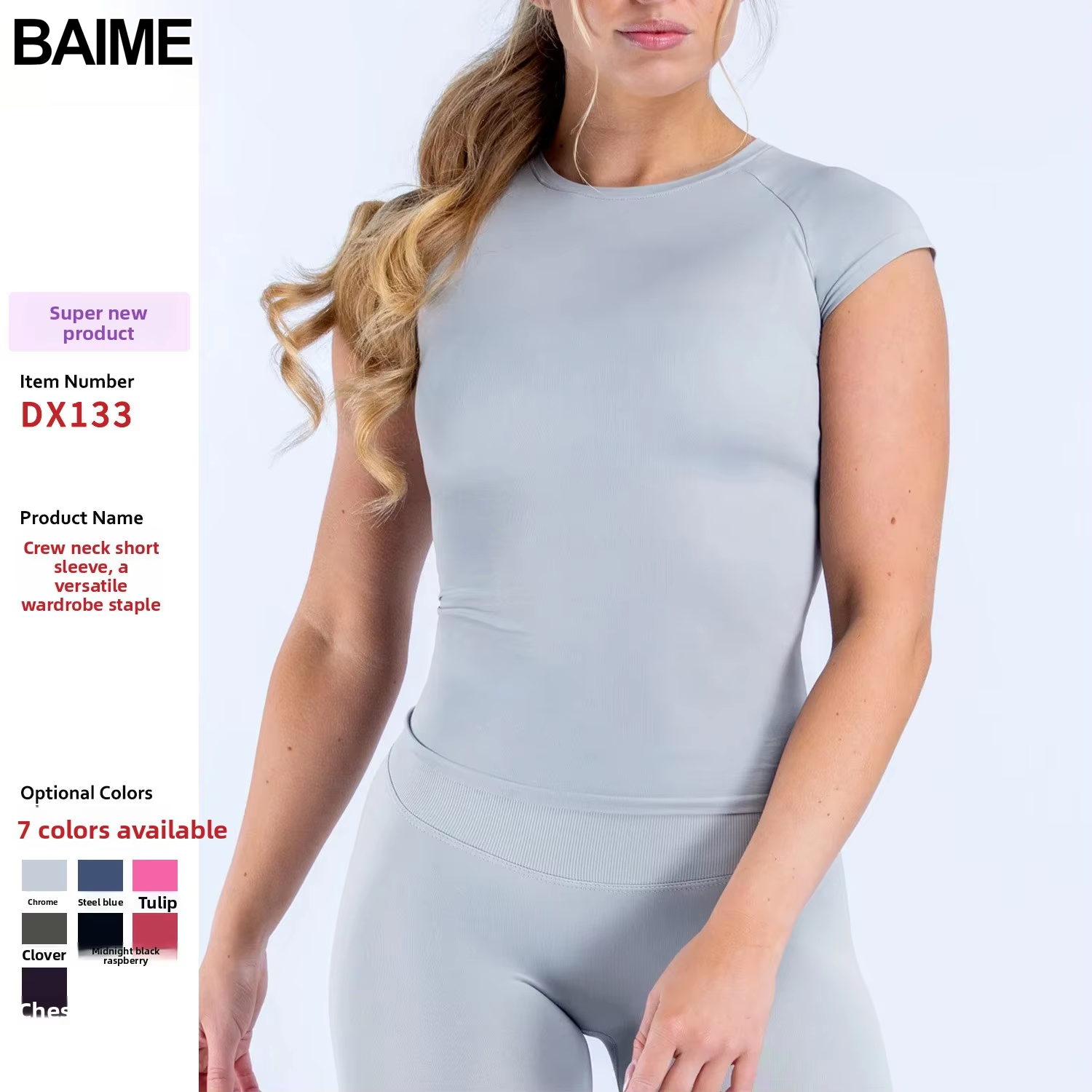 Hot Selling Women's Sports Short Sleeved Seamless Breathable Quick Drying Sexy Round Neck Yoga T-shirt Fitness Top