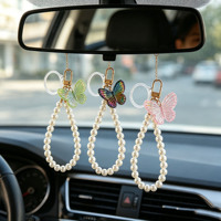 Glänzender Perlen-Schmetterling Acryl Foto-Schlüsselanhänger mit Imitationsperlen-Band Bedruckbarer Mini-Klarbilderrahmen Schlüsselringe Geschenk