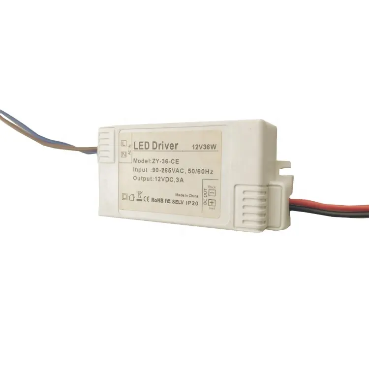 Kleine Grootte Constante Spanning Ip20 12V 36W Enkele Uitgang Led Driver Voeding Met Rechthoekige Plastic Behuizing