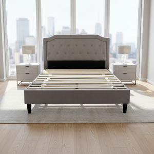 Letto Nisco Moderno con Struttura in Metallo e Rivestimento in Tessuto - Resistente e Confortevole per Hotel, Appartamenti e Camere da Letto, Disponibile in Misure Matrimoniale/Singola/Queen - Product Image 1