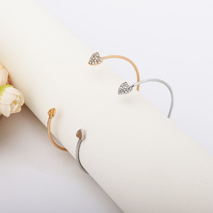 Heart Shape <b>Cuff</b> <b>Bracelets</b> With Rhinestones For Women Gift Jewelry Zinc Alloy Open Bangle <b>Silver</b> And Gold Tone - Product Image 1