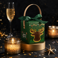 Boîte cadeau pliable en papier de Noël en gros avec poignée et ruban pour bonbons, biscuits, pâtisseries, aliments, emballage de fête