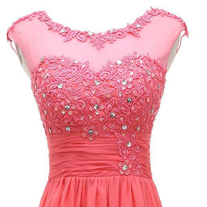 레이스와 주름 장식 새로운 기질 라운드 넥 디자인과 숙녀 편안한 핑크 쉬폰 신부 들러리 드레스 - Product Image 4