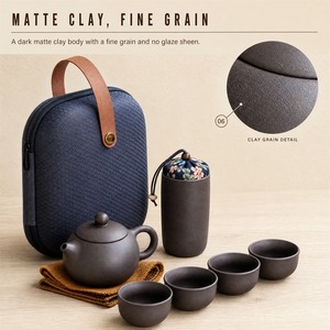 Portable Ceramic <b>Tea</b> <b>Set</b> Travel One <b>Pot</b> Four Cups with Storage Bag Traditional <b>Chinese</b> Style - Product Image 2
