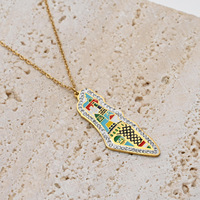 Collar de Moda con Colgante de Acero Inoxidable, Diseño de Mapa de Jerusalén, Palestina, Kufiya Colorida Personalizada, Herencia Árabe Musulmana, Venta al Por Mayor