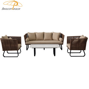 Mobilier d'extérieur marron <span class=keywords><strong>de</strong></span> haute qualité, nouveau design, ensemble <span class=keywords><strong>de</strong></span> canapés <span class=keywords><strong>de</strong></span> <span class=keywords><strong>jardin</strong></span> 5 places en aluminium <span class=keywords><strong>de</strong></span> luxe avec table basse - Product Image 4