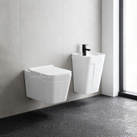 Ensemble de toilette moderne suspendu au mur P-trap Toilette suspendue complète flottante Salle de bain Toilettes et bassins suspendus muraux carrés