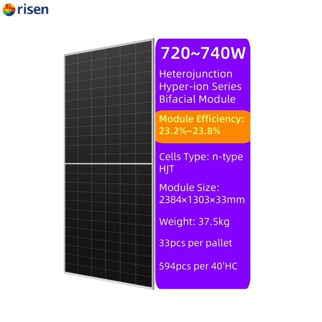 Risen Bifacial Solar Panels 700w 720w 740w 132 Cells for Home & Commercial Rooftop Systems N-Type HJT Technology