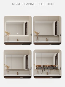 Vintage ceramic integrated basin intelligent lighting <b>mirror</b> <b>walnut</b> wall mounted bathroom cabinet - Product Image 6