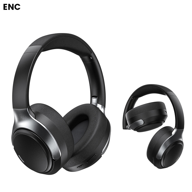 ENC High-Quality Foldable Wireless Over-Ear Headphones with Noise Cancellation and BT