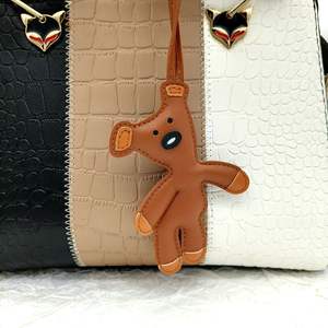 Venta al por mayor de lujo coche llavero bolsa colgante llavero accesorios PU cuero dibujos animados oso de peluche Mini <span class=keywords><strong>Birkin</strong></span> bolsa encantos impresión UV - Product Image 2