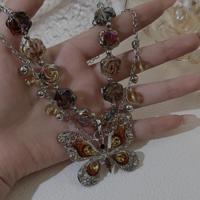 Kalung Bunga Kupu-kupu Vintage Heavy-duty untuk Wanita, Gaya Punk Keren dan Unik, Kalung Tulang Selangka Mewah, Trendi, Unik, dari Paduan Bambu