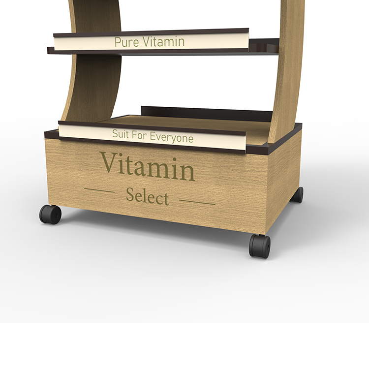 Hot Selling Wooden Supermarket Shelves Vitamin Display Stand with Casters Mobile Display Racks for Shop Display — view 3