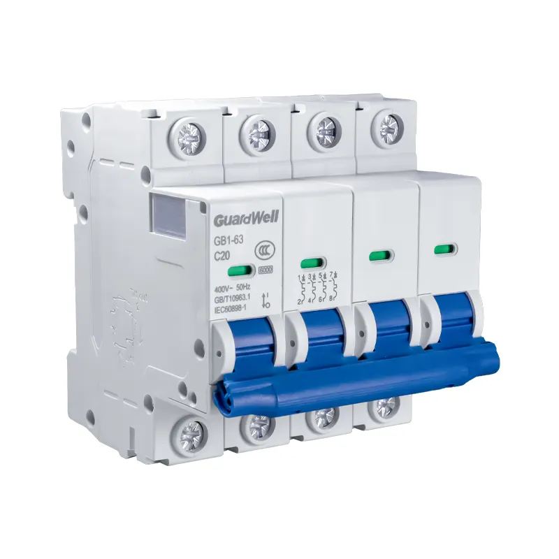 Guardwell Merk Oem GB1-63-4P Mcb 400V Hoge Kwaliteit Ac Onderbreker Zonne-Energie Mini Stroomonderbreker 4 Polen