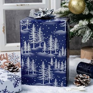 Christmas Deep Blue Double-Sided Christmas Tree Snowflake <b>Pattern</b> Copperplate <b>Paper</b> Packaging <b>Paper</b> - Product Image 3