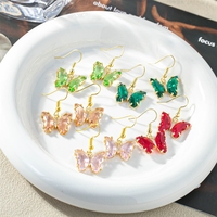 Boucles d'oreilles pendantes dégradées multicolores en cristal, style crochet délicat, plaqué or 18 carats, en verre pour femme