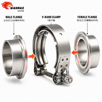 Kit de collier de serrage en V en acier inoxydable de 2,25 pouces (57 mm) avec brides pour raccord de tuyau d'échappement haute performance