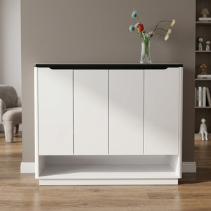 Meuble à chaussures autoportant moderne avec porte ventilée, console de rangement en plastique gris pour salon, mobilier de maison - Product Image 3