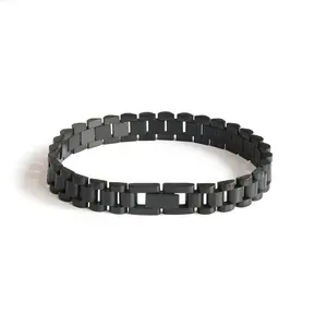 经典极简主义珠宝不锈钢10毫米高品质哑光饰面黑色手表链环男士手镯