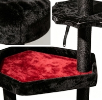 Arbre à chat gothique en forme de chauve-souris à deux niveaux, avec perchoirs en peluche toile d'araignée noire, salon douillet doublé de rouge et poteaux à gratter entièrement en sisal, décoration d'Halloween