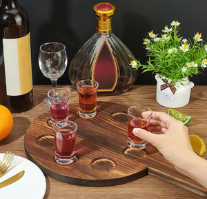 Flaches Rundes Holz-Bierproben-Set mit Schnapsglashalter, Holz-Bierflugbrett für 8 Gläser, Holz-Whiskey-Flugpaddel - Product Image 3