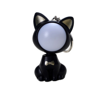 Porte-clés en plastique 3D LED avec lumières et son, motif chat de dessin animé Kawaii, pour sacs