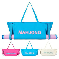 Sac fourre-tout Mahjong en toile color-block avec lettres, sangle latérale, tapis de table Mahjong et pochette à maquillage