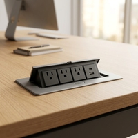 Prise de courant encastrée noire T266-4P pour bureau, 3 prises CA US + ports de charge USB-A et USB-C, 16A, usage commercial, dissimulée pour salle de conférence