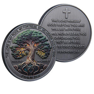 Gedenkmünze aus Metall mit Glaubensmotiv, Zweifarbig, Lebensbaum-Muster, Bibelvers, Slogan 'ROOTED CHRIST' - Product Image 4