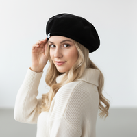 Béret en velours noir personnalisé avec logo, béret souple et décontracté pour femme, pour une utilisation quotidienne toute saison, chapeau élégant de style français, couleur unie de luxe