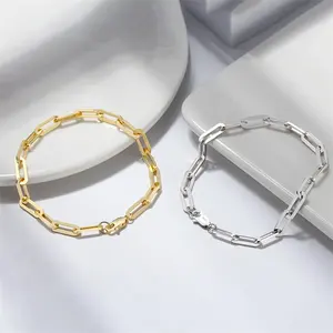 Venta caliente Joyería 925 Plata esterlina 14K Chapado en oro Hiphop Cuban Link Paper Clip Bracelet