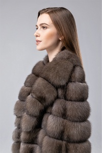 <span class=keywords><strong>Manteau</strong></span> de fourrure de zibeline russe pleine longueur gris argenté de fabrication d'usine - Product Image 2