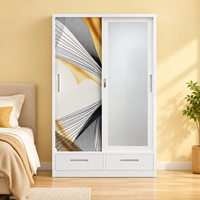 Armoire décorative simple et durable en acier avec portes coulissantes verrouillables et imprimé feuilles colorées pour le rangement domestique