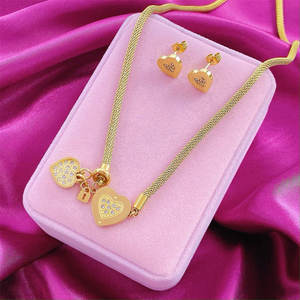 In Stock Set di gioielli di design di lusso da donna In acciaio inossidabile 316L blu rosa verde collana orecchini di moda Charm coppia Heret - Product Image 4