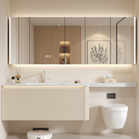 Meuble-lavabo de salle de bain avec armoire à pharmacie au-dessus des toilettes - Meuble-lavabo en bois massif et miroir LED intelligent anti-buée, meuble-lavabo suspendu