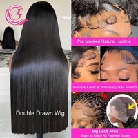 CLJhair Alibaba Perruques de Cheveux Humains Longs Vierges Remy Bruts Indiens à Cuticules Alignées, Entièrement Transparentes pour Dentelle, Ajustables, pour Femmes Noires