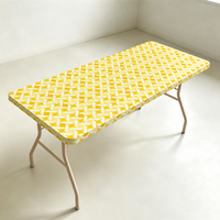 Nappe jetable rectangulaire en PEVA avec bord élastique tissé à rubans jaunes et blancs, motif losanges, pour événements et repas