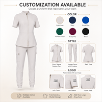 Ensemble uniforme de travail pour femme en coton antibactérien, comprenant un haut à col montant, fermeture éclair intégrale, manches courtes, style peplum et un pantalon jogger à poches, personnalisable