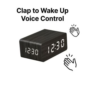 Reloj <span class=keywords><strong>Despertador</strong></span> de Madera con Triple Pantalla y Puertos de Carga USB Dobles, Reloj Digital LED Moderno de Escritorio con Control de Sonido para Hogar y Oficina - Product Image 2